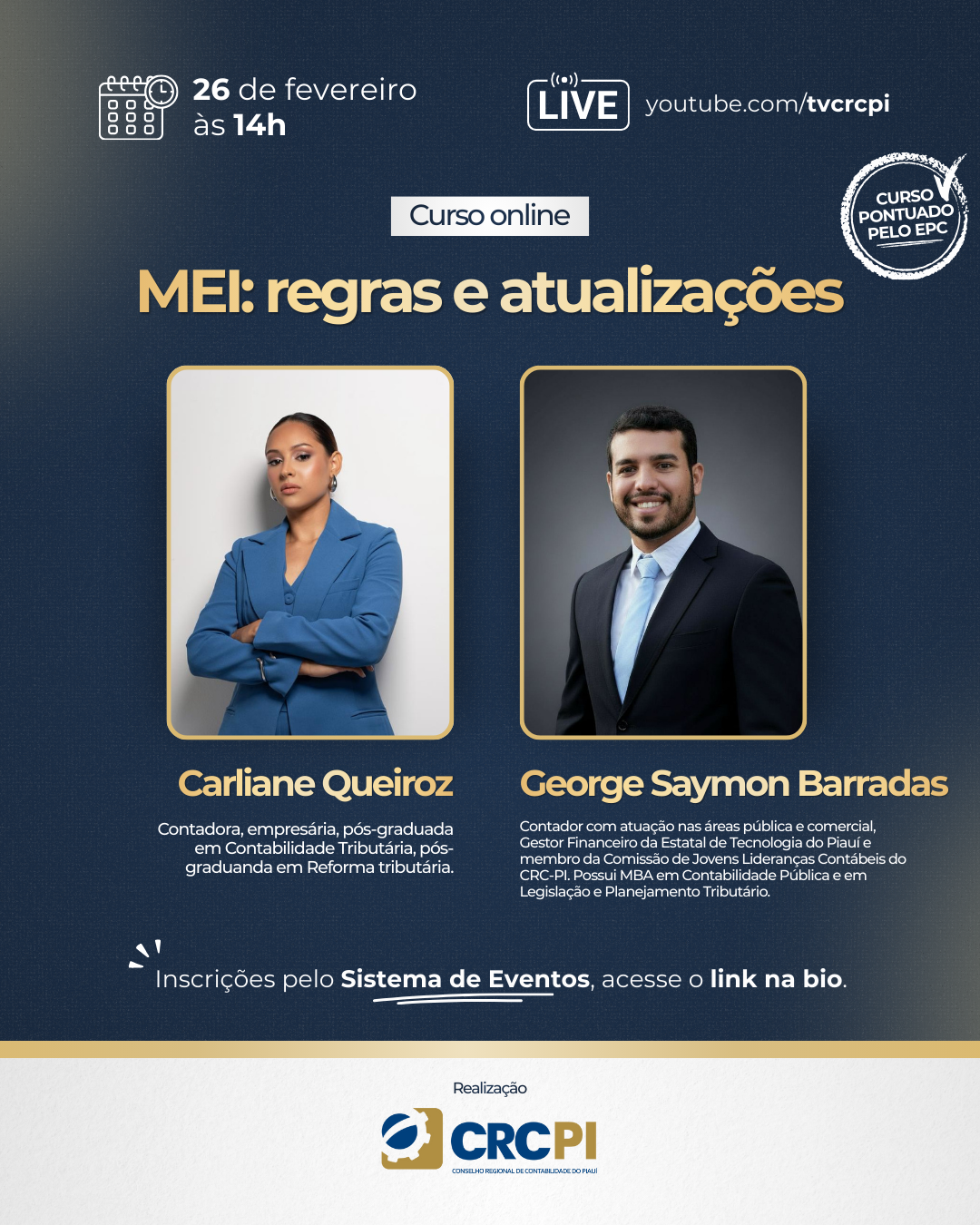 Mais um curso online do CRC/PI: MEI: regras e atualizações